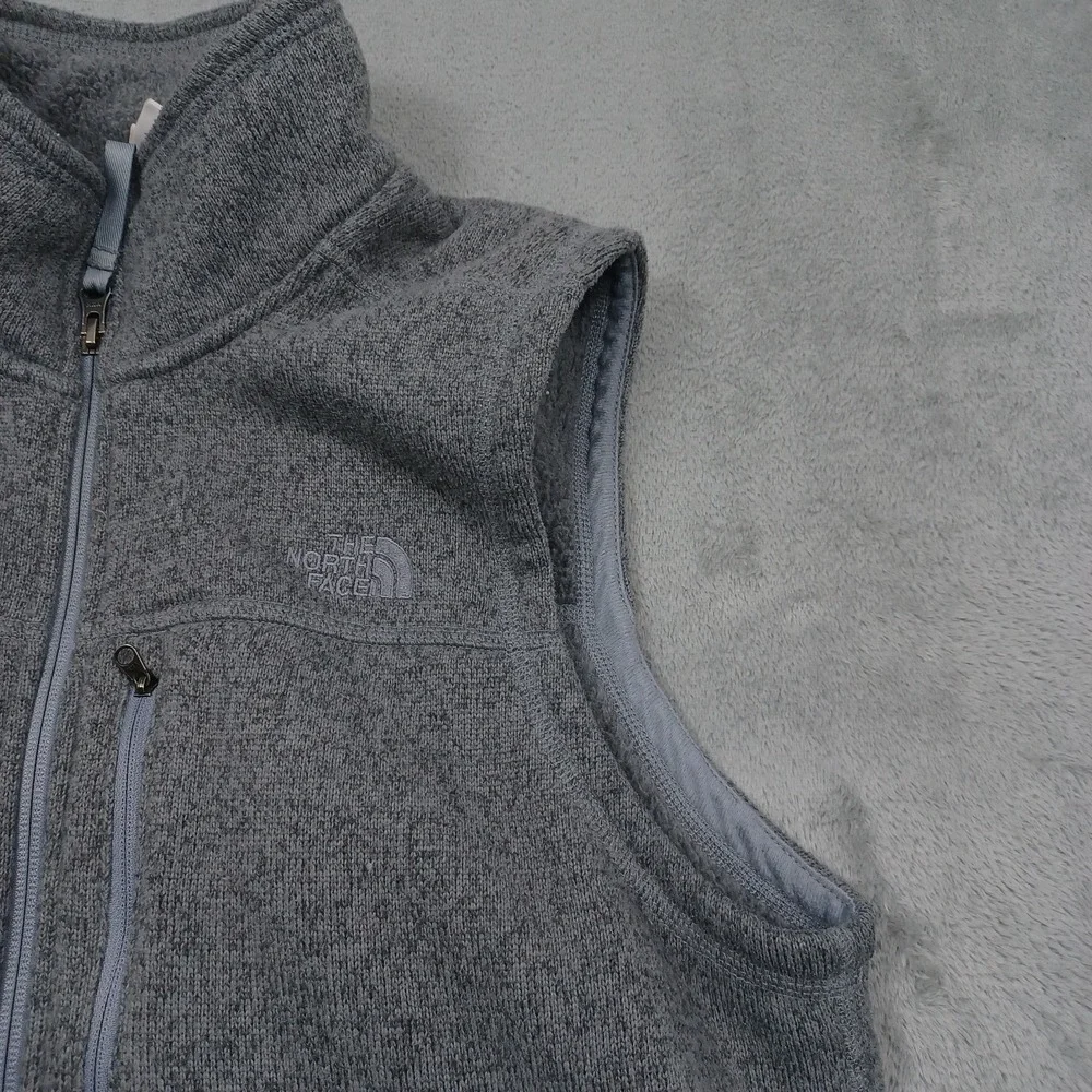 North Face Vest Mens Medium Gray Fleece Full Zip Pockets Outdoor